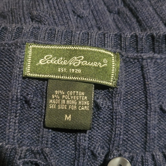 Eddie Bauer Navy Blue Cable Knit Button-Up Cardigan Sweater M - Picture 7 of 7